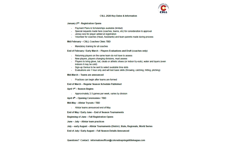 CSLL 2026 Key Dates & Information